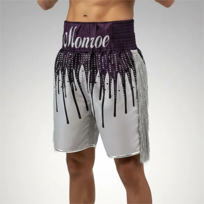Cascade BX Silver & Aubergine Matthew M Custom Boxing Shorts & Trunks