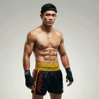 Side Stripe MTS Black-Gold-Red 195478 Muay Thai Shorts