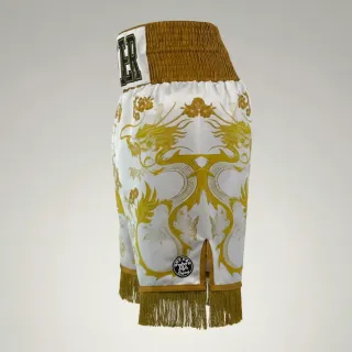 DRAGON BX White & Gold Benya M Custom Boxing Shorts & Trunks
