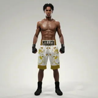 DRAGON BX White & Gold Benya M Custom Boxing Shorts & Trunks