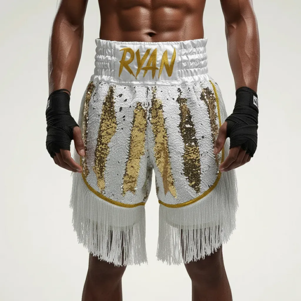 Lorenzo BX White & Gold Ryan S Custom Boxing Shorts & Trunks