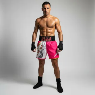 Lightning BX Pink & White Chris L Custom Boxing Shorts & Trunks