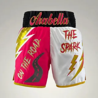 Lightning BX Pink & White Chris L Custom Boxing Shorts & Trunks