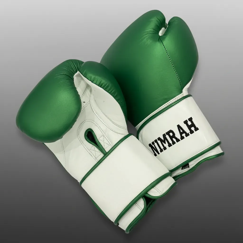 Gloves Classic Green & White Abu B Boxing Gloves