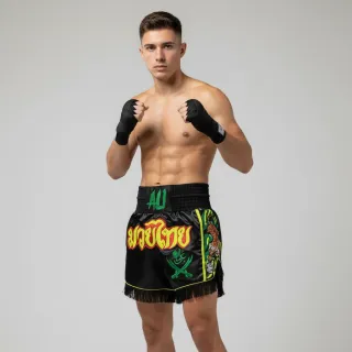 Black Zayn B Muay Thai Shorts with thick waistband