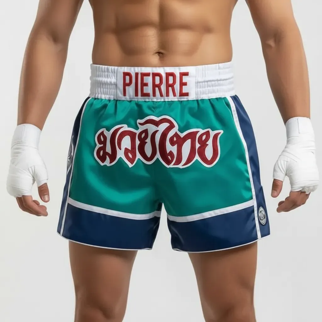 null Blue & Navy Blue pierre B Muay Thai Shorts