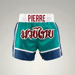 Blue & Navy Blue Pierre B Muay Thai Shorts with Thin Waistband Triangle design