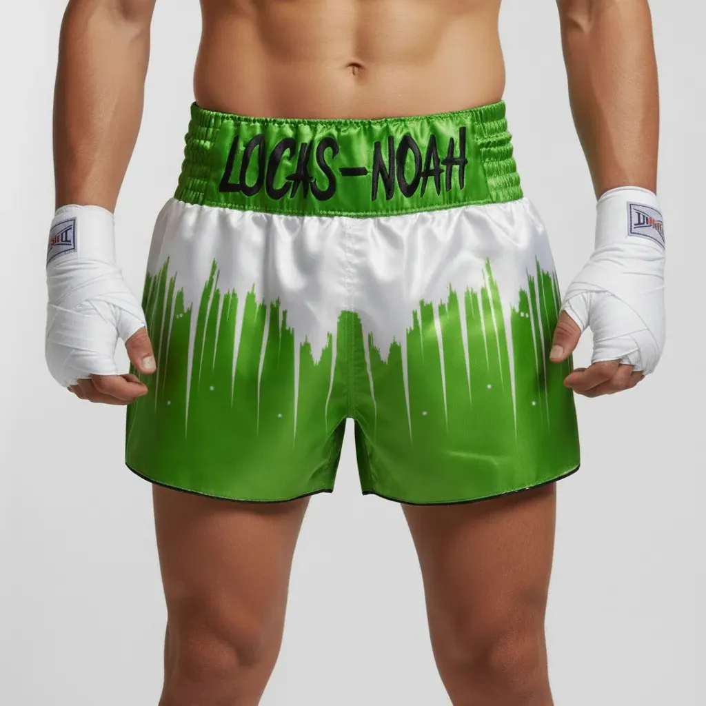 Shine bright MTS Lime & White  Caroline B Muay Thai Shorts