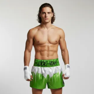 Lime & White Caroline B Muay Thai Shorts with thick waistband