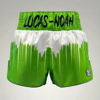 Lime & White Caroline B Muay Thai Shorts with thick waistband