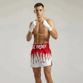 Red & White Jaxon M Muay Thai Shorts with Thick Waistband Arch