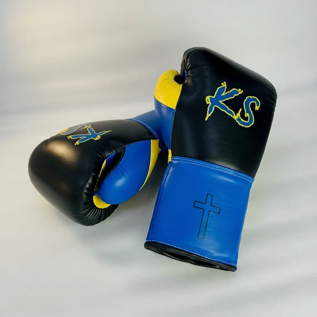 Gloves Laced / Flat Black & Blue & Yellow Koby S Boxing Gloves