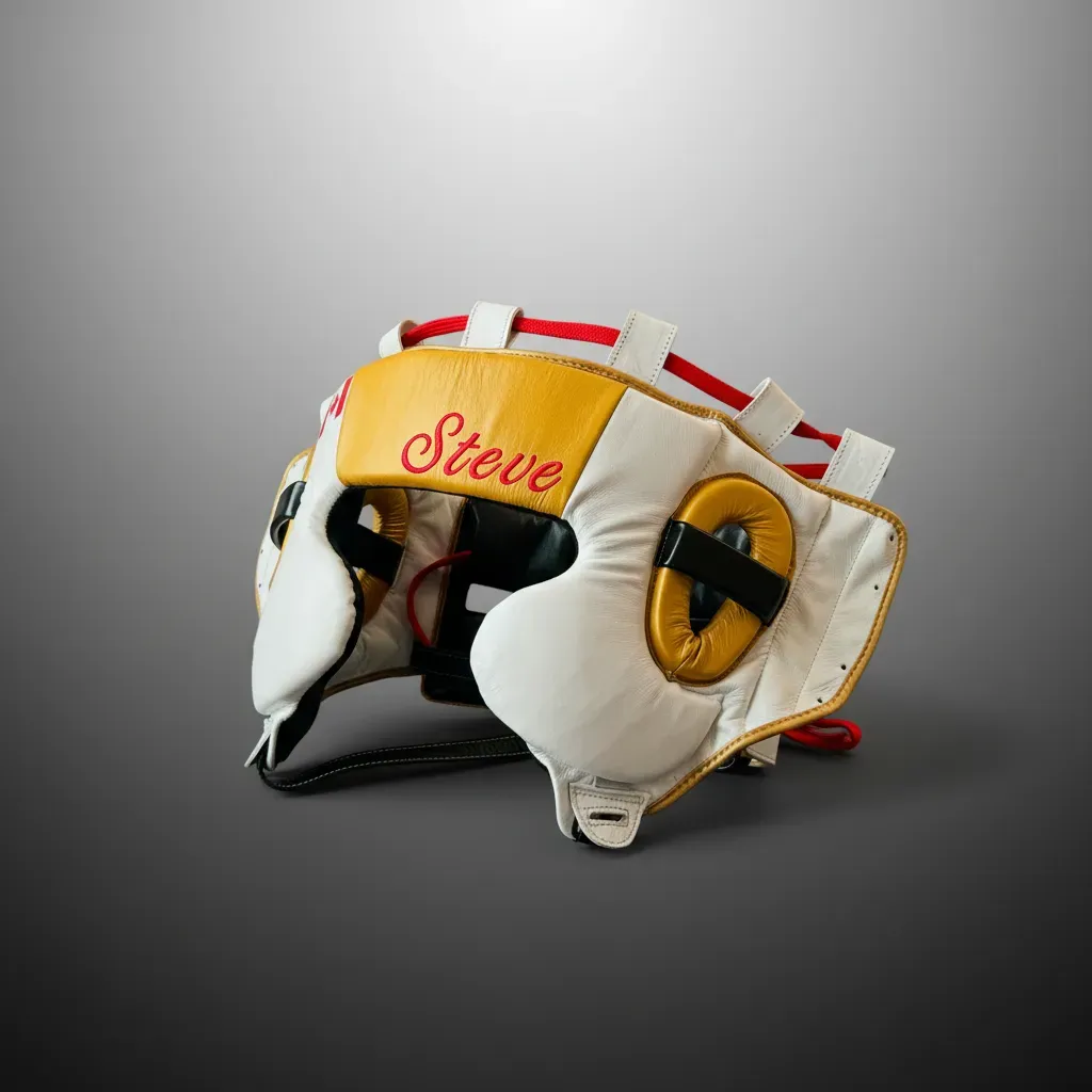 Cheek Piece Head Guard (Tyson) White & Gold Steven D Head Guard