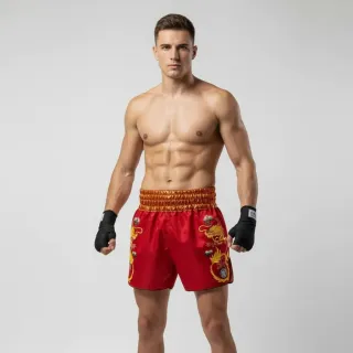 Red Leah W Muay Thai Shorts with thin waistband