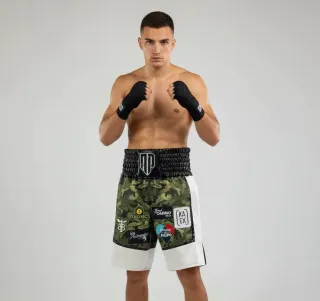 BOMBER BX Green Camo Angelo P Custom Boxing Shorts & Trunks