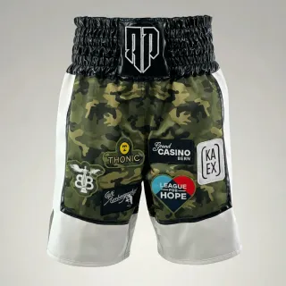 BOMBER BX Green Camo Angelo P Custom Boxing Shorts & Trunks