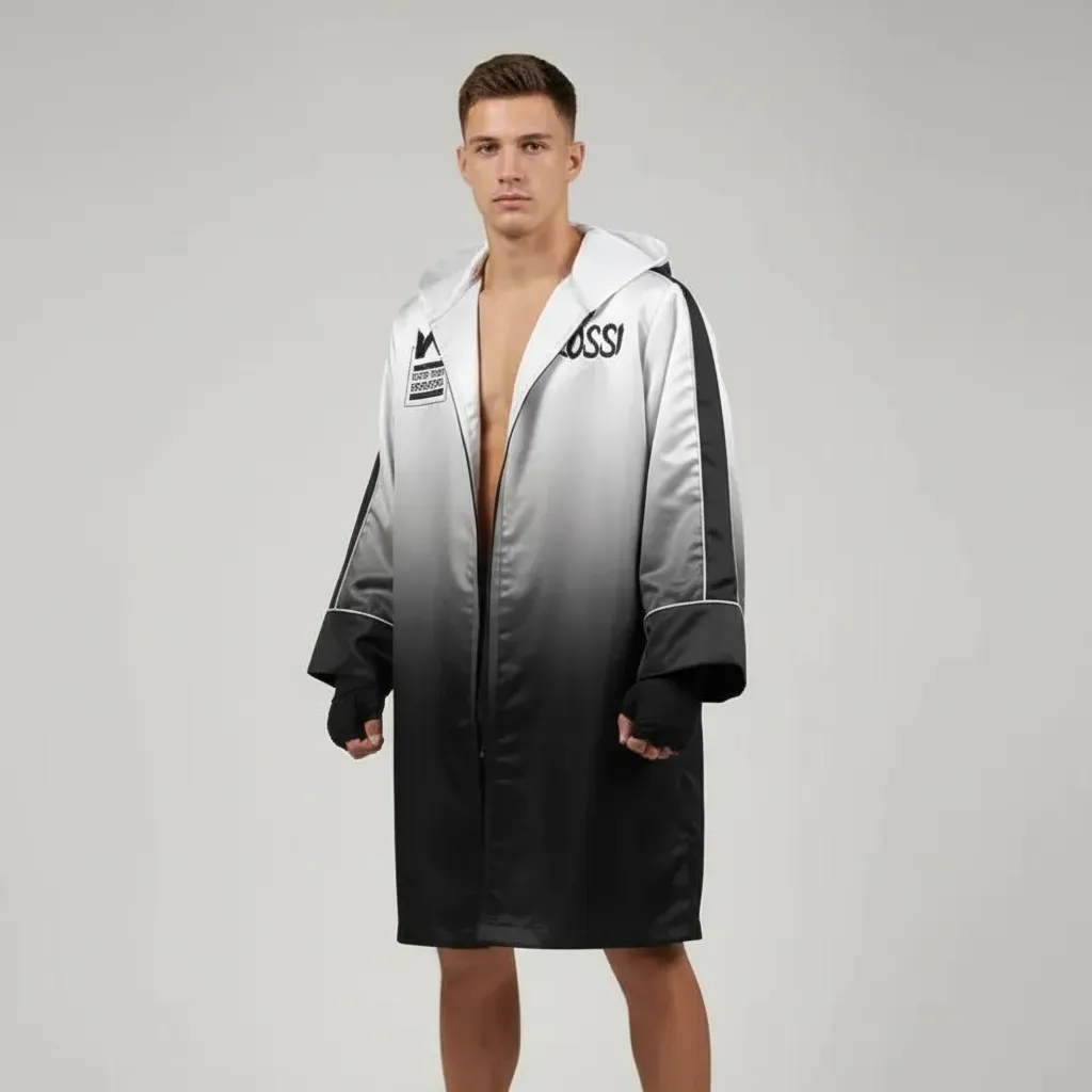 Stripe Zip Robe  White & Black   Daniel H Robes