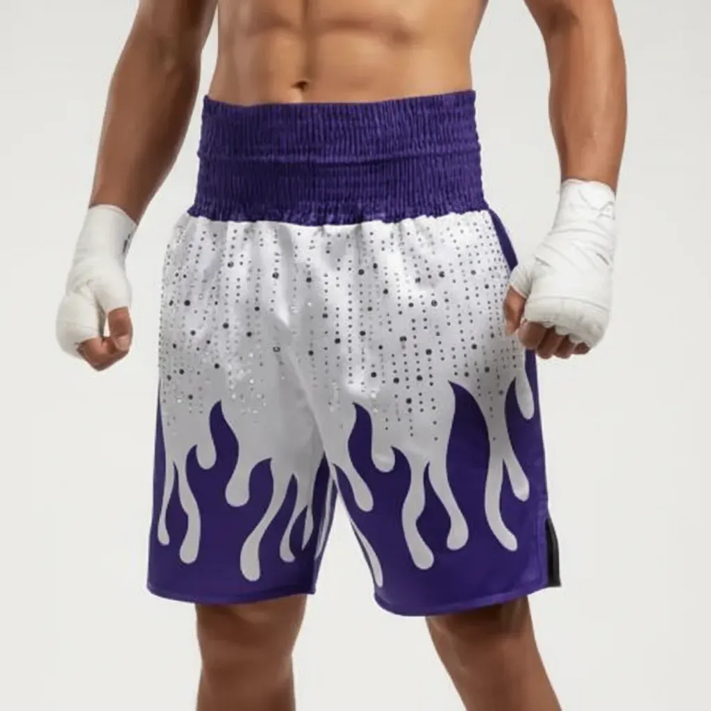 Fire BX White & Purple  Martin T Custom Boxing Shorts & Trunks