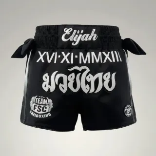 Black Jennifer S Muay Thai Shorts with Thick Waistband Arch design