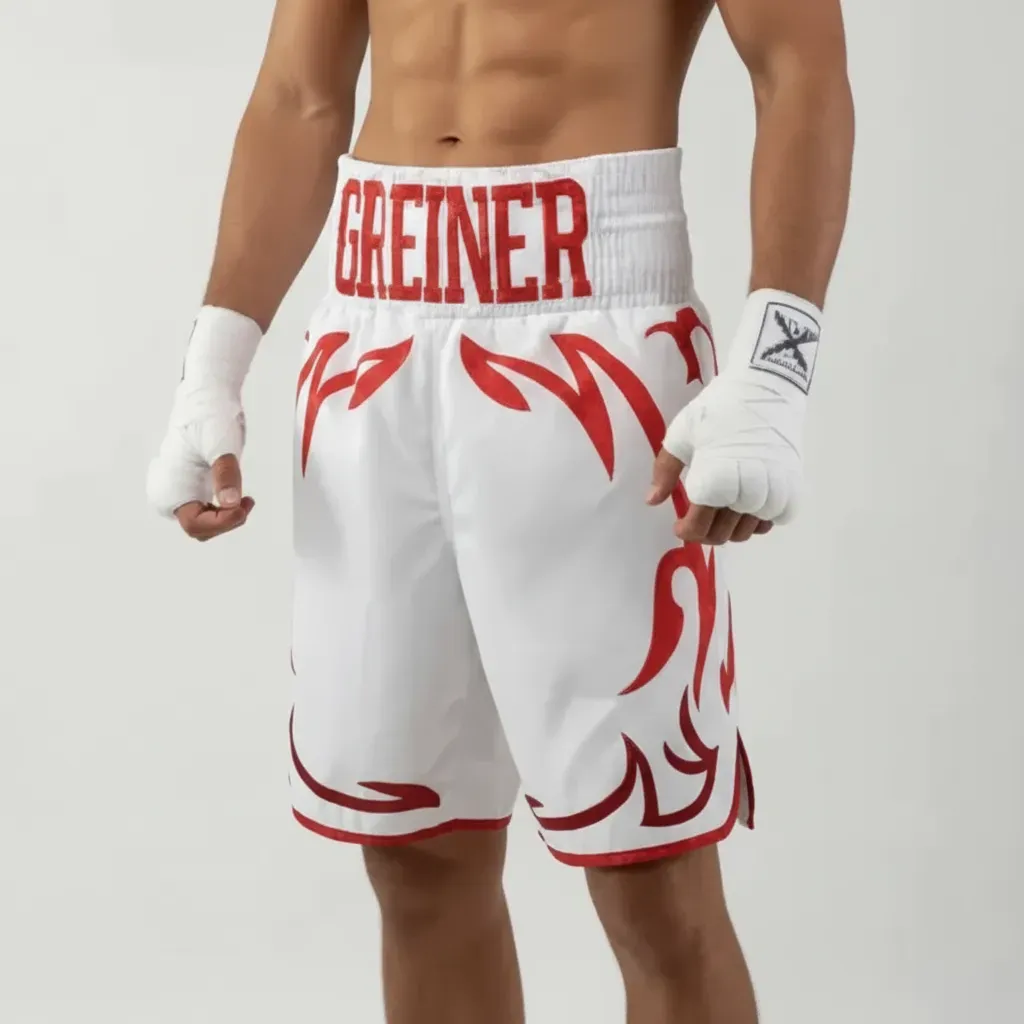 Blaze bx  White & Red  Gresham G Custom Boxing Shorts & Trunks