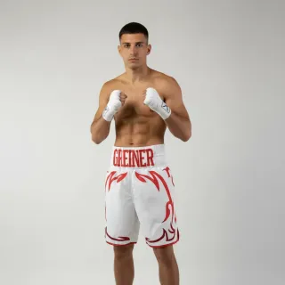 Blaze bx White & Red Gresham G Custom Boxing Shorts & Trunks