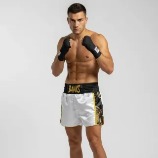 Side Stripe MTS white & Balck Gold Marble  Kamalii S Muay Thai Shorts