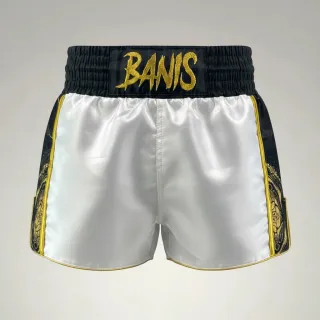 Side Stripe MTS white & Balck Gold Marble  Kamalii S Muay Thai Shorts
