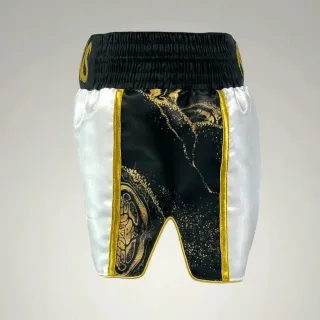 Side Stripe MTS white & Balck Gold Marble  Kamalii S Muay Thai Shorts