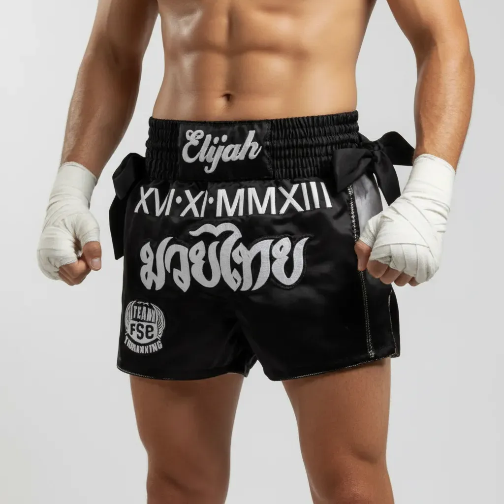 Side Stripe MTS Black  Jennifer S Muay Thai Shorts