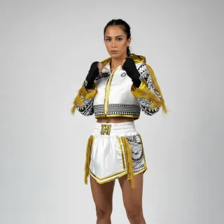 Tribal Crop top JKT white & Black & King gold Tai E Jackets