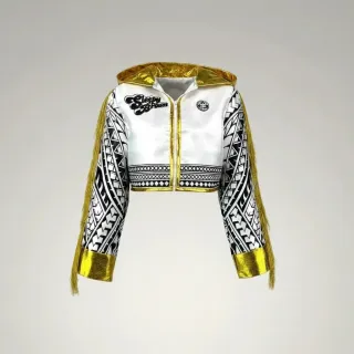 Tribal Crop top JKT white & Black & King gold Tai E Jackets
