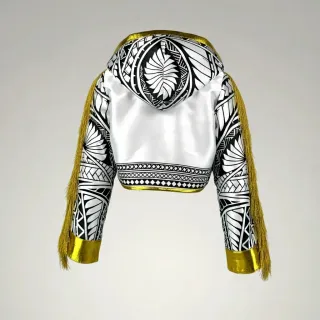 Tribal Crop top JKT white & Black & King gold Tai E Jackets