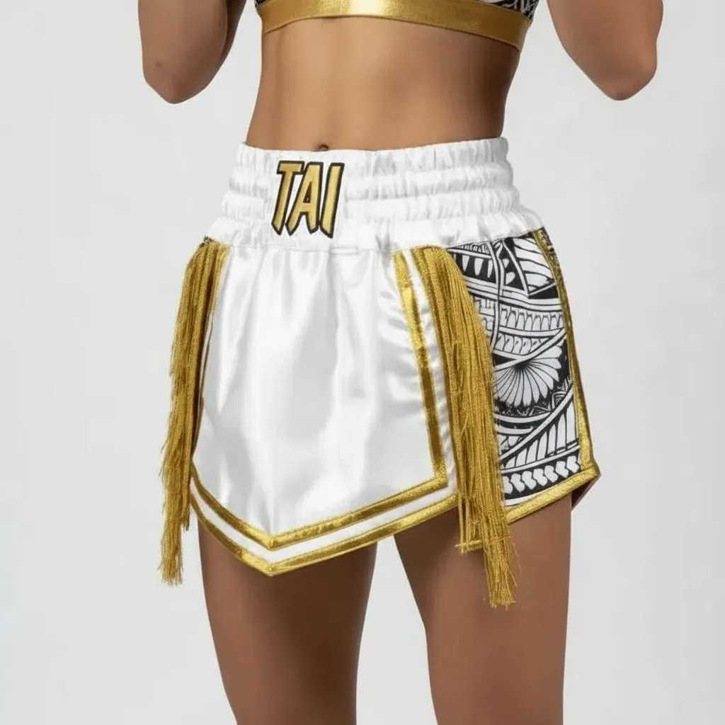 Tribal Gla White & Black & King Gold Tai E Gladiator Shorts