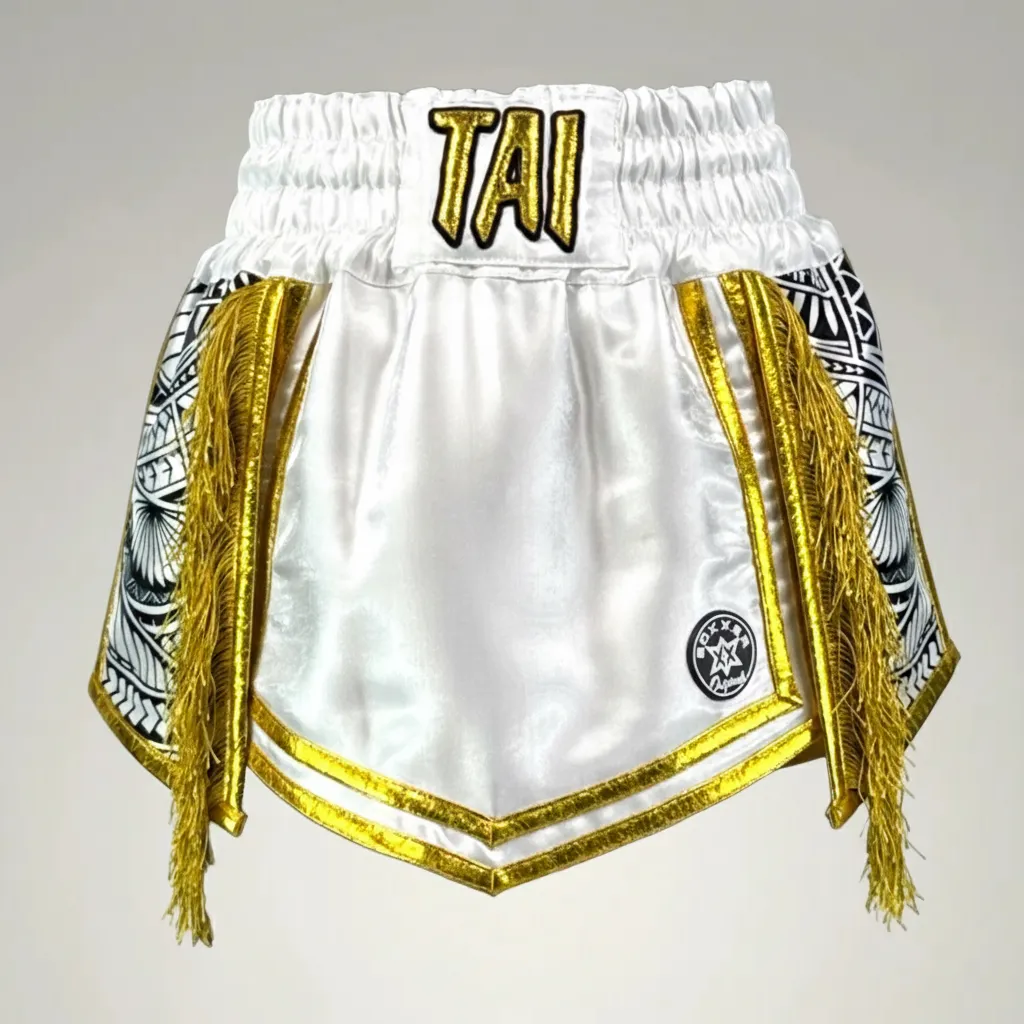 Tribal Gla White & Black & King Gold Tai E Gladiator Shorts