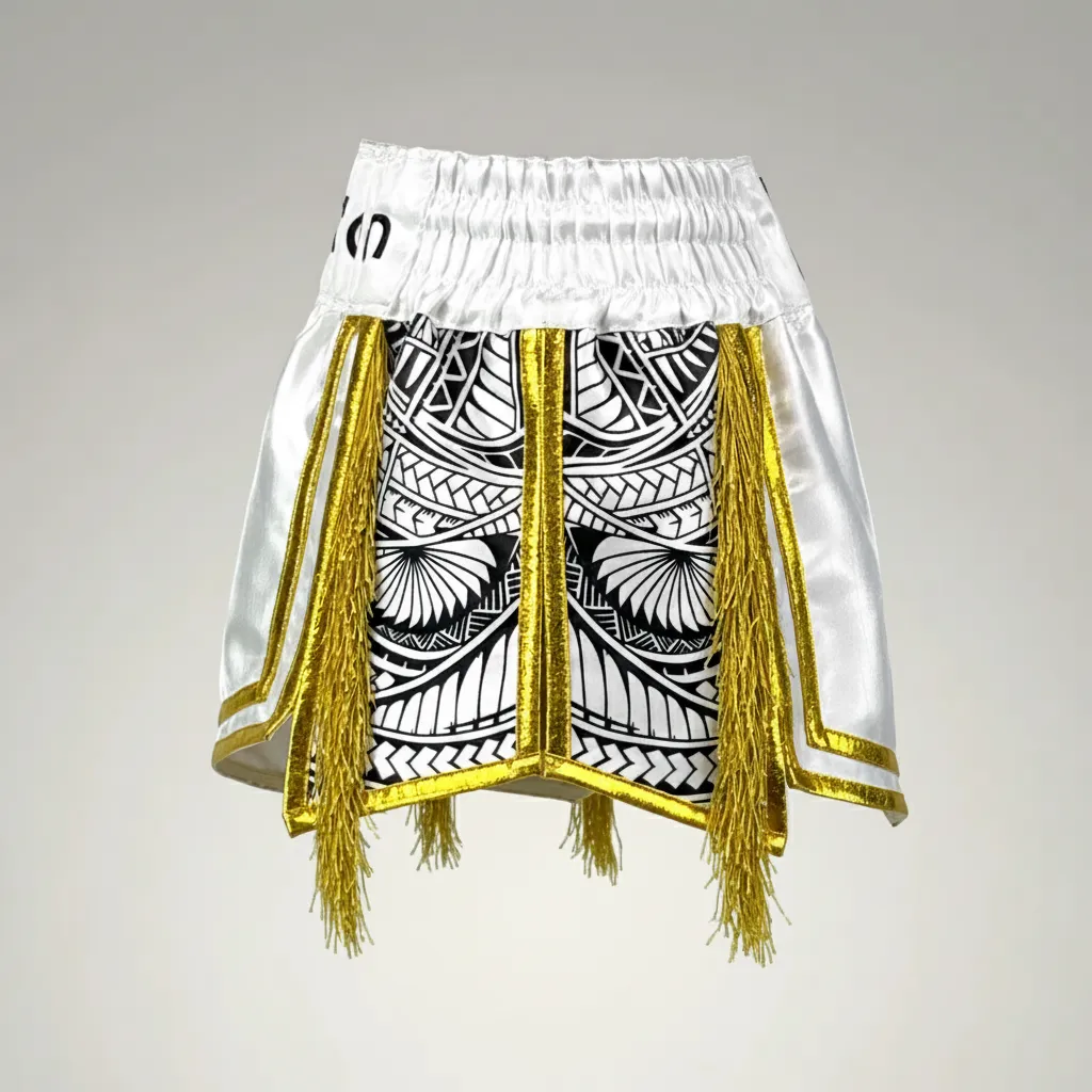 Tribal Gla White & Black & King Gold Tai E Gladiator Shorts