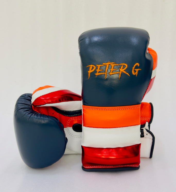Impact Pro Custom Light Grey & Orange & White & Red Anthony F Boxing Gloves