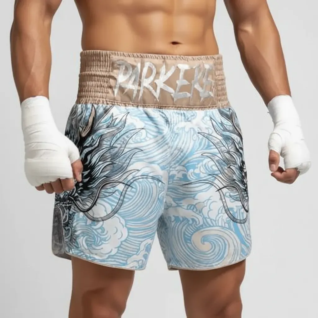 Tatsu Storm  Linght Blue & White  McKayla  M Muay Thai Shorts