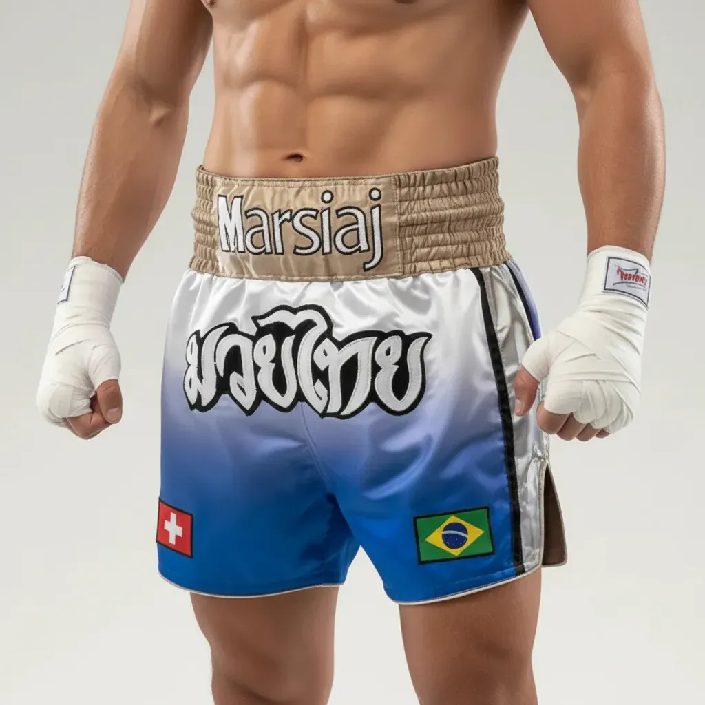 Side Stripe MTS Blue to White Colin S Muay Thai Shorts