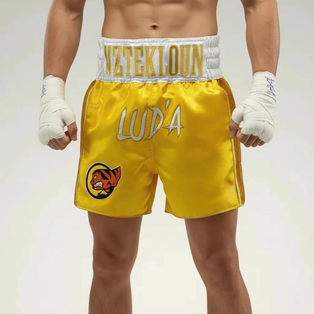 Side Stripe MTS Yellow Gold Jean B Muay Thai Shorts