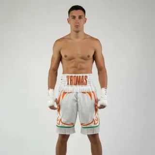 Blaze bx White & Orange  victoria T Custom Boxing Shorts & Trunks