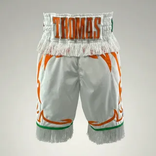 Blaze bx White & Orange  victoria T Custom Boxing Shorts & Trunks