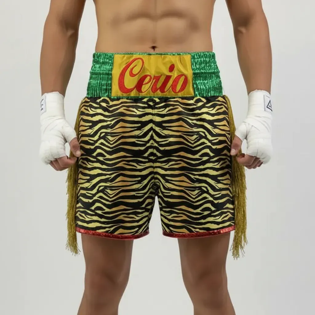 Classic BX Gold Tiger & Green  Christa M Custom Boxing Shorts & Trunks