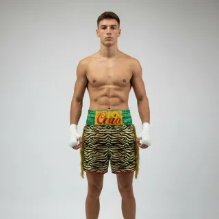 Classic BX Gold Tiger & Green Christa M Custom Boxing Shorts & Trunks