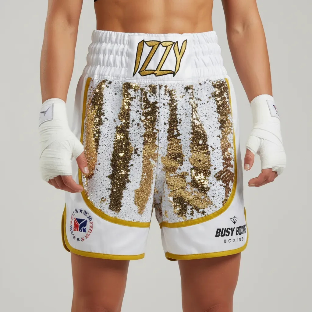 Lorenzo BX James White & Gold  Custom Boxing Shorts & Trunks
