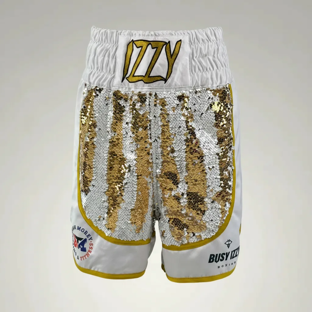 Lorenzo BX James White & Gold  Custom Boxing Shorts & Trunks