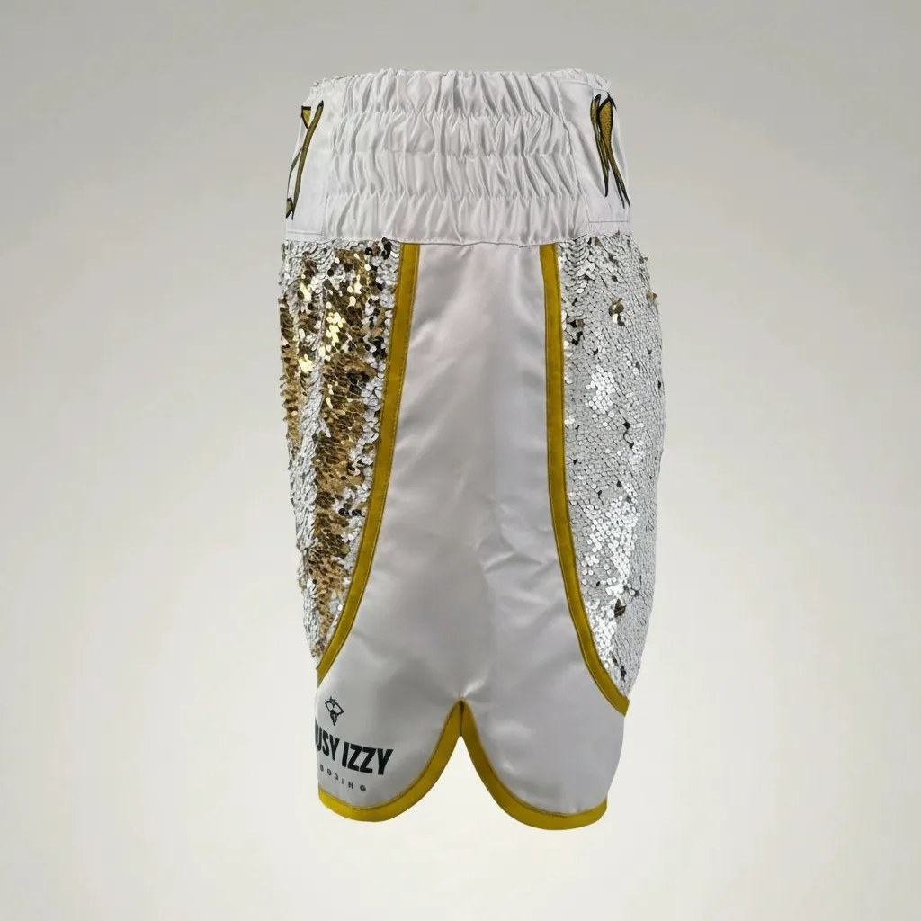 Lorenzo BX James White & Gold  Custom Boxing Shorts & Trunks
