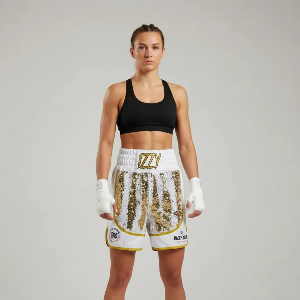 Lorenzo BX James White & Gold  Custom Boxing Shorts & Trunks