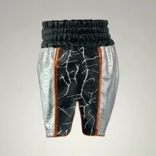 Frankie Silver & Black Muay Thai Shorts with metallic design