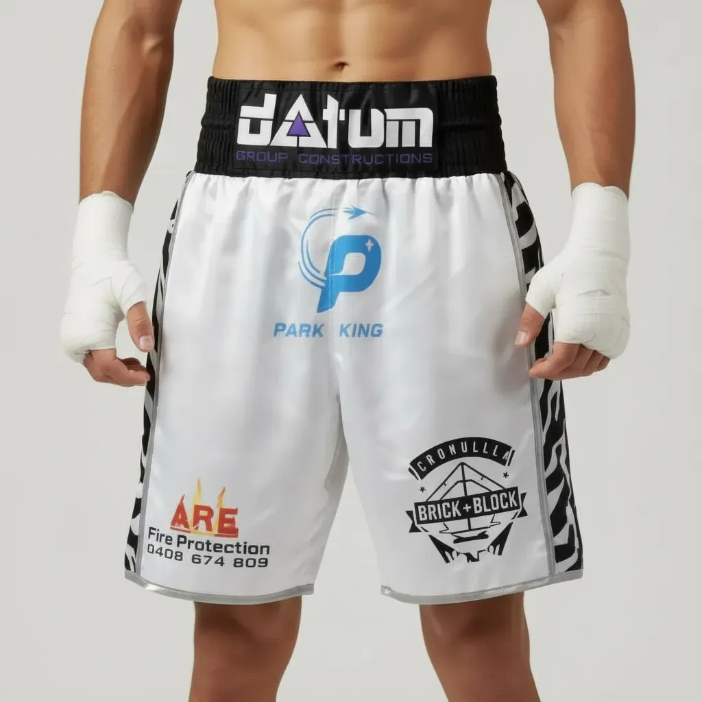 Side Stripe BX Benji White & Black Custom Boxing Shorts & Trunks
