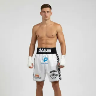 Side Stripe BX Benji White & Black Custom Boxing Shorts & Trunks